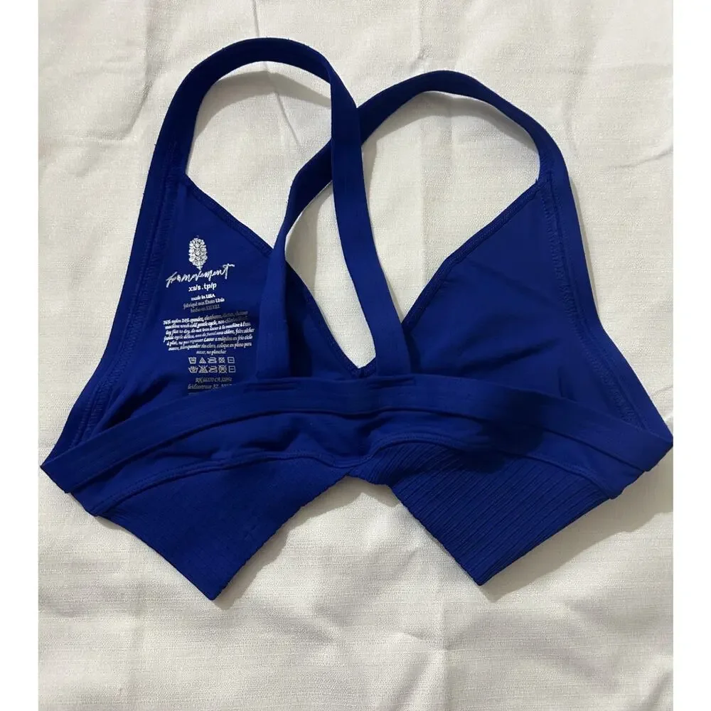 Free People Movement NWT Good Karma Super Plunge Bra Cobalt Blue Size XS - Picture 3 of 3